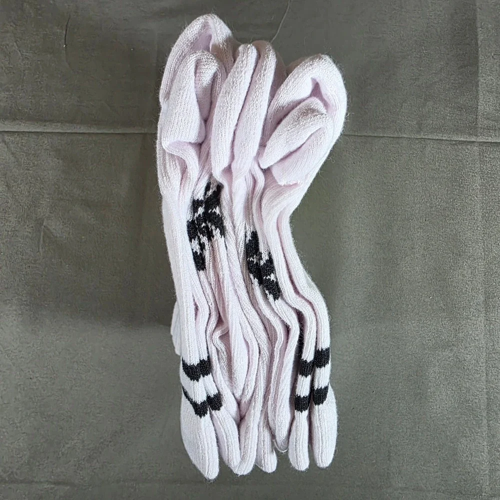 All in Motion Kids Crew Socks 6 Pack Light Pink Black Striped Size L 3-7 NEW